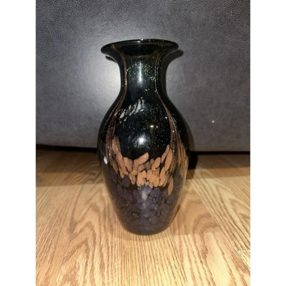 Vtg Dale Tiffany Art‎ Glass Favrile Mardi Gras Aventurine Flecked Vase SEE FLAWS